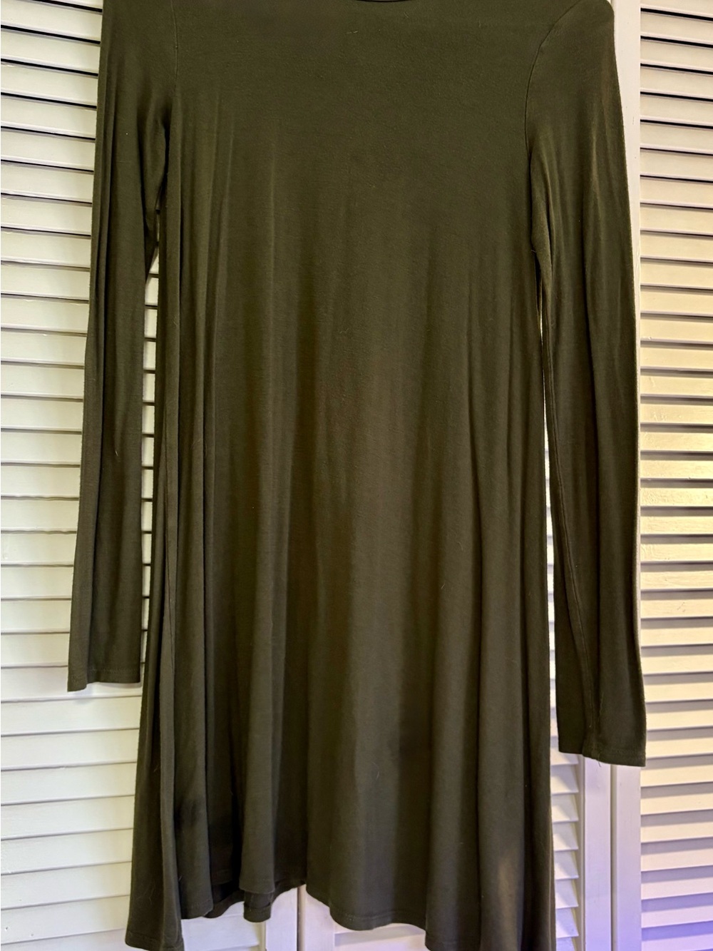 Olive Green Long Sleeve Dress XS | Soft Stretchy Mini Dress